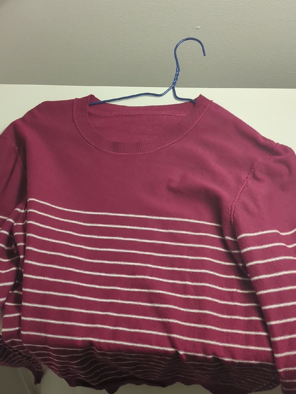 Simons Maroon Crewneck Sweater with White Stripes